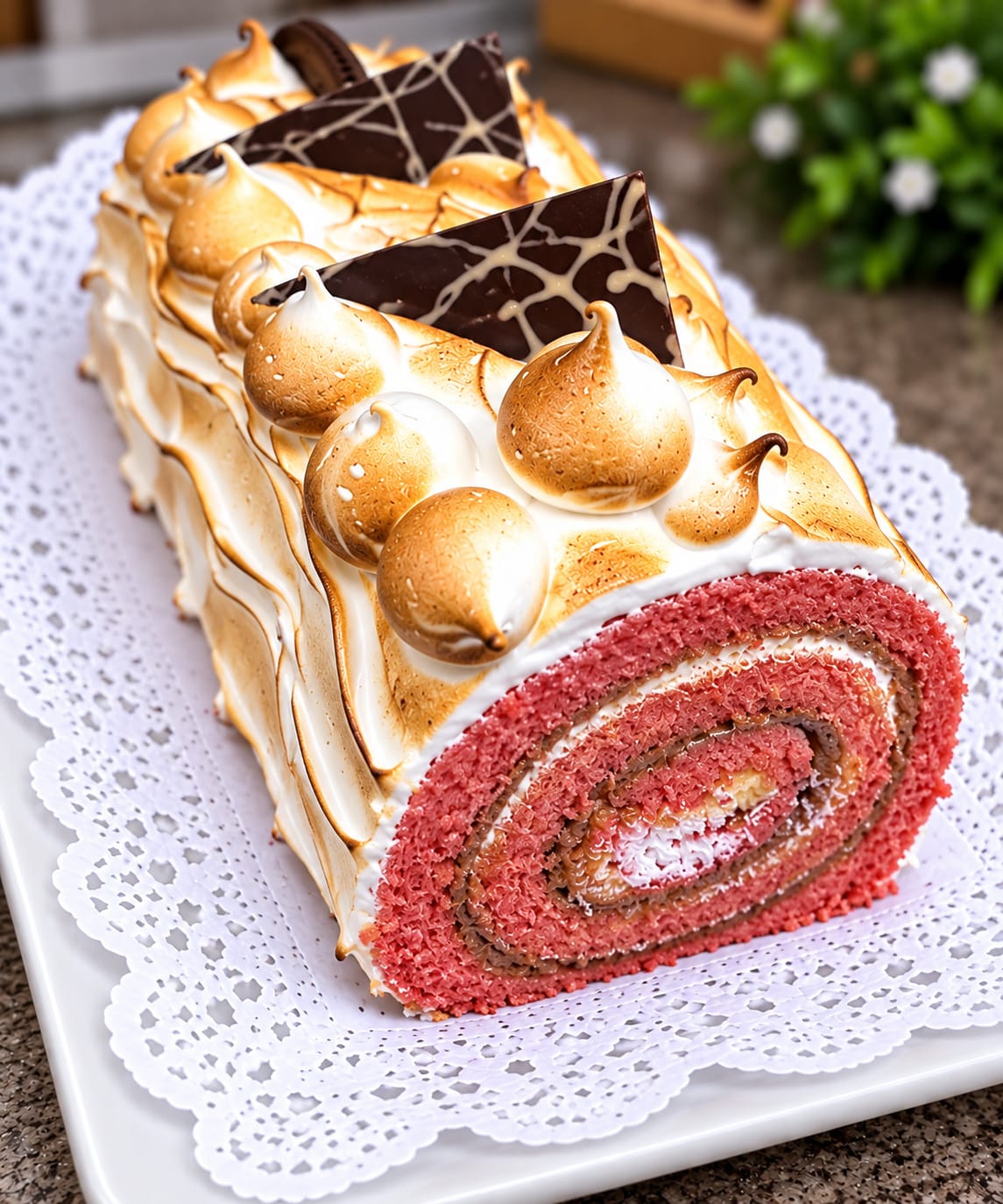 Torta rollo con merengue