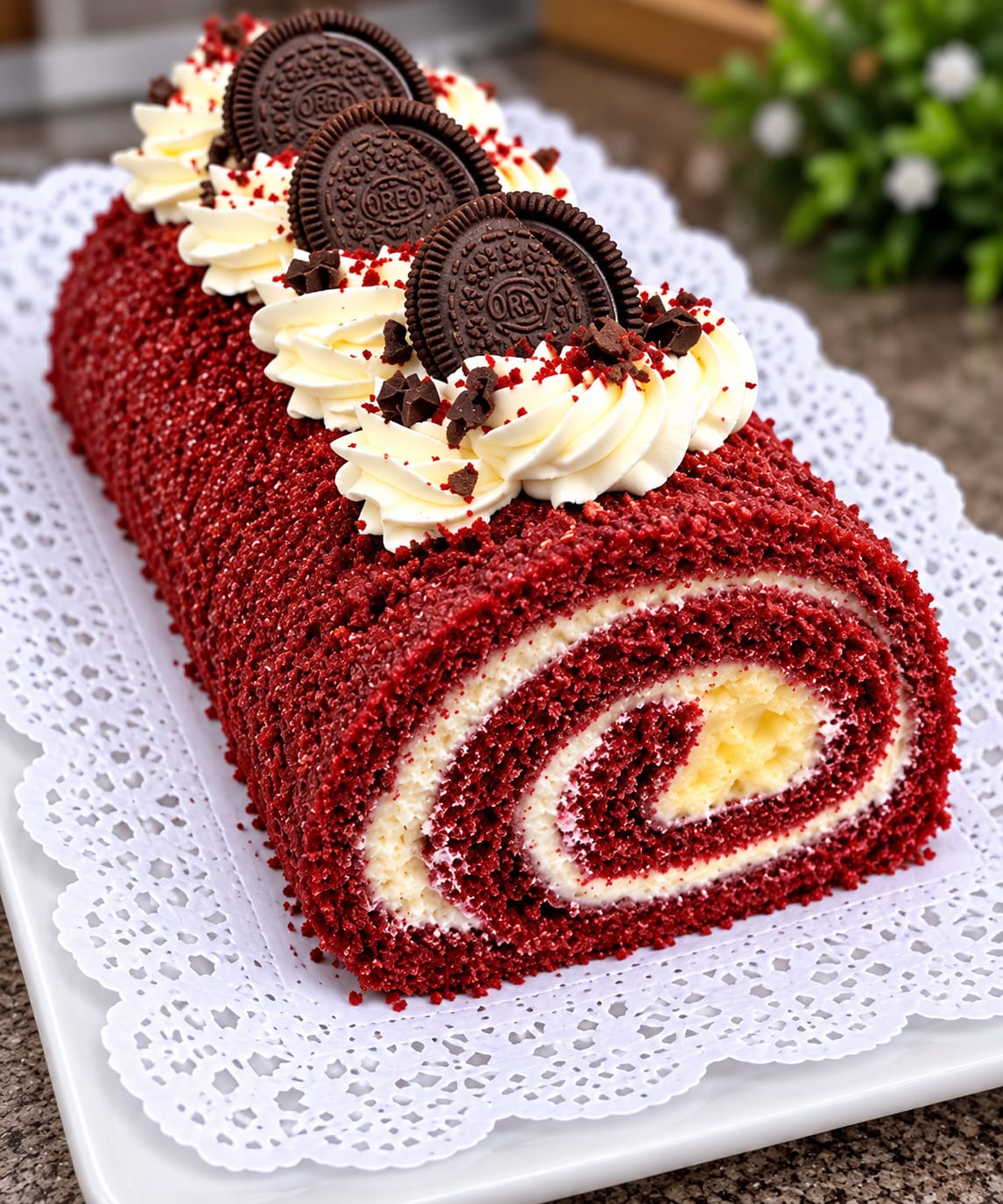 Torta rollo red velvet con oreo